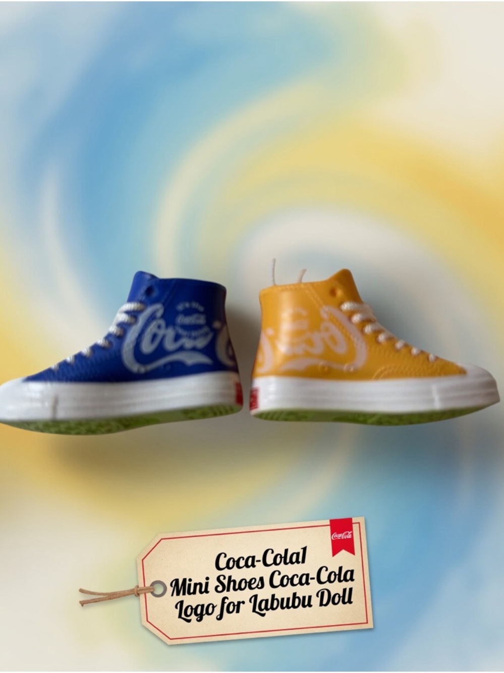 Coca-Cola1, Mini Coca-Cola High Top Shoes - Blue & Yellow for Labubu Doll